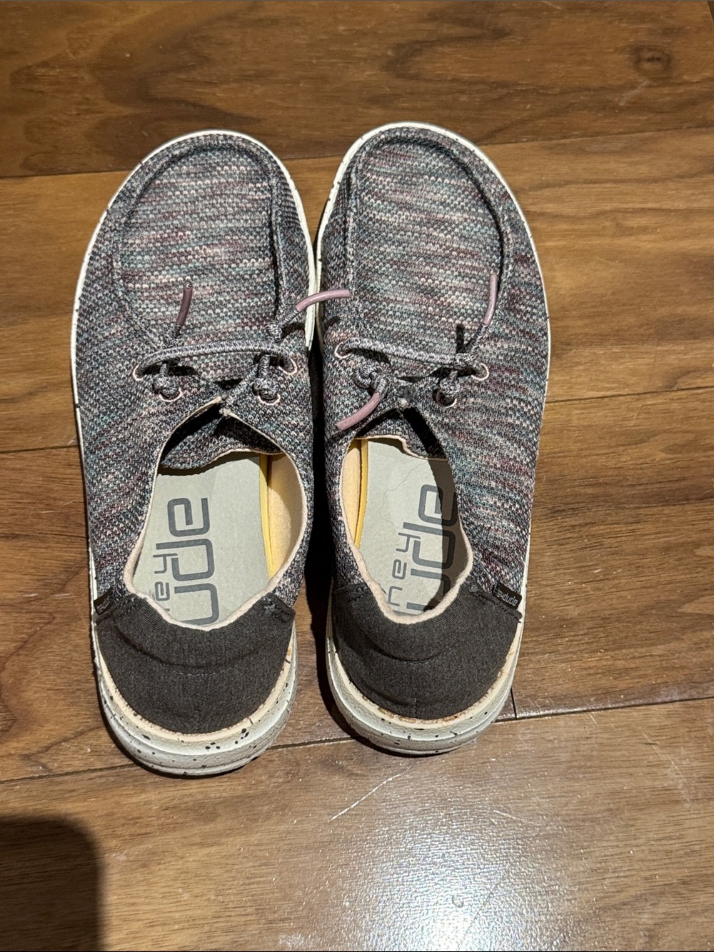 Hey Dude Women's Wally Knit Slip-On Shoes in Multicolor Gray and Pink